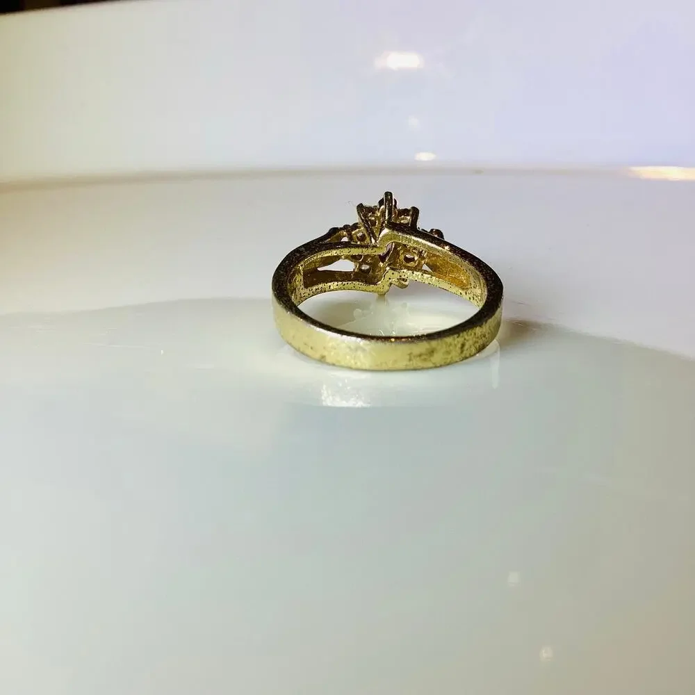 Simulated Amethyst and Crystal Halo Ring